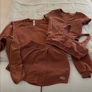 Alo Cropped Sports Bra & Lounge Set in Brick Rust